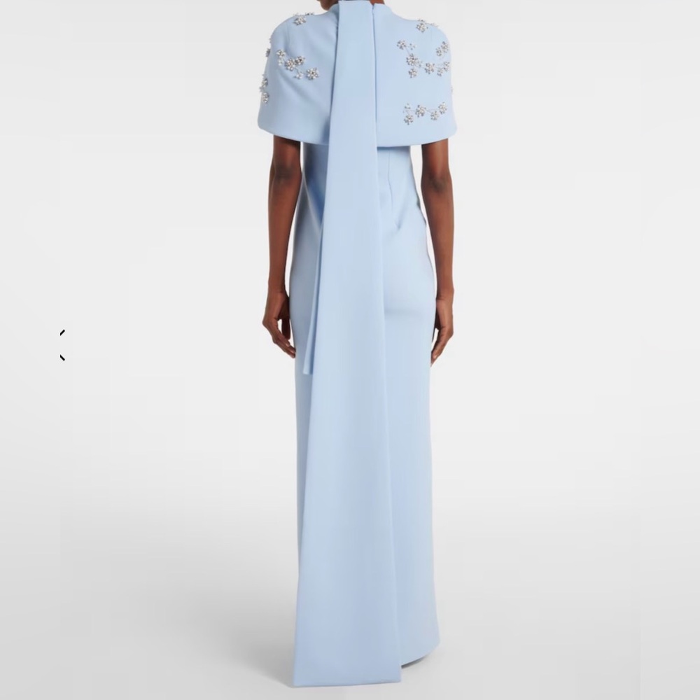 Light Blue Embellished Cape Sheath Dress - Picture 3 of 8